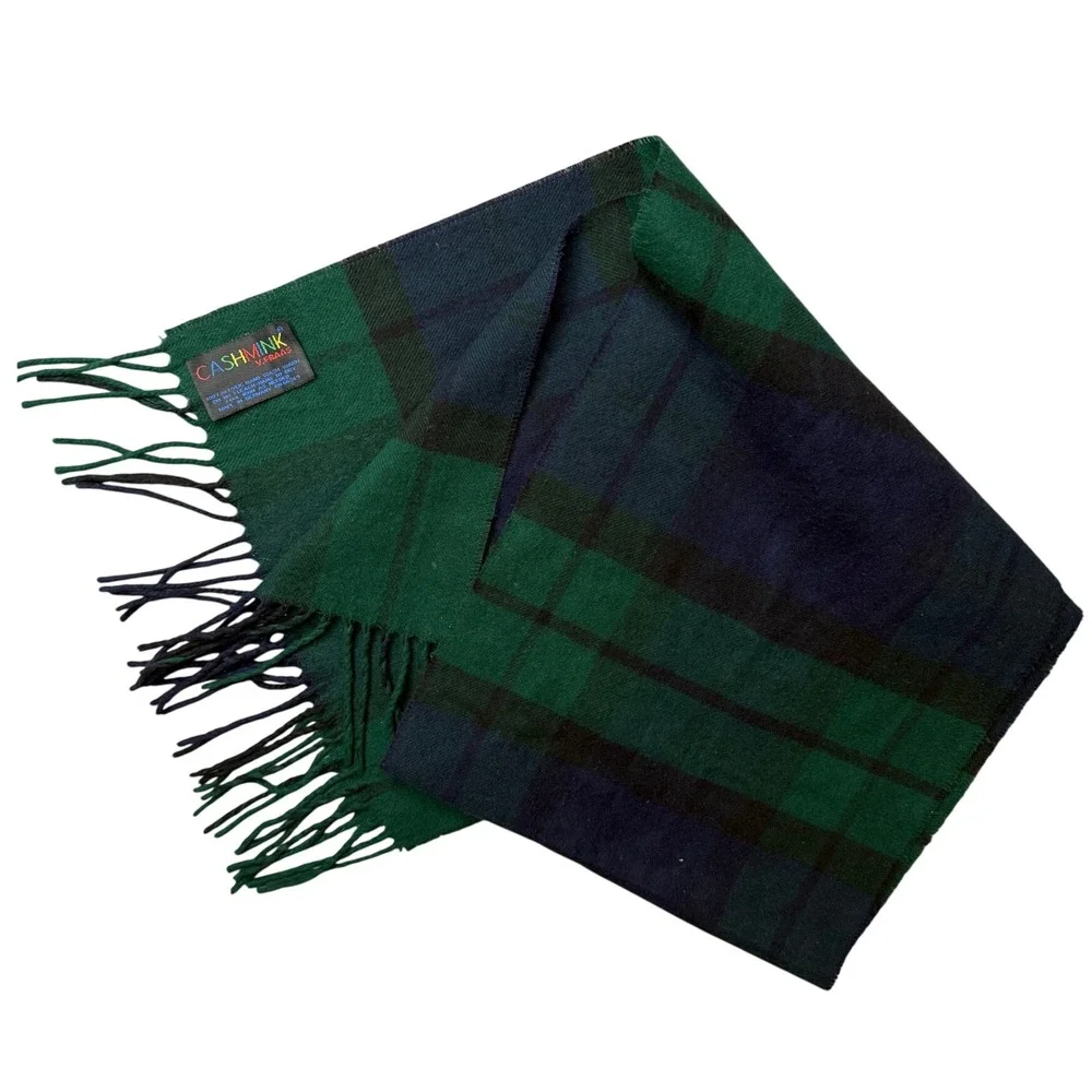 Vintage Cashmink V. Fraas Green Fringed Scarf Made in Germany Soft